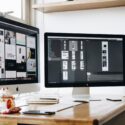 2 computer monitors displaying design programs.