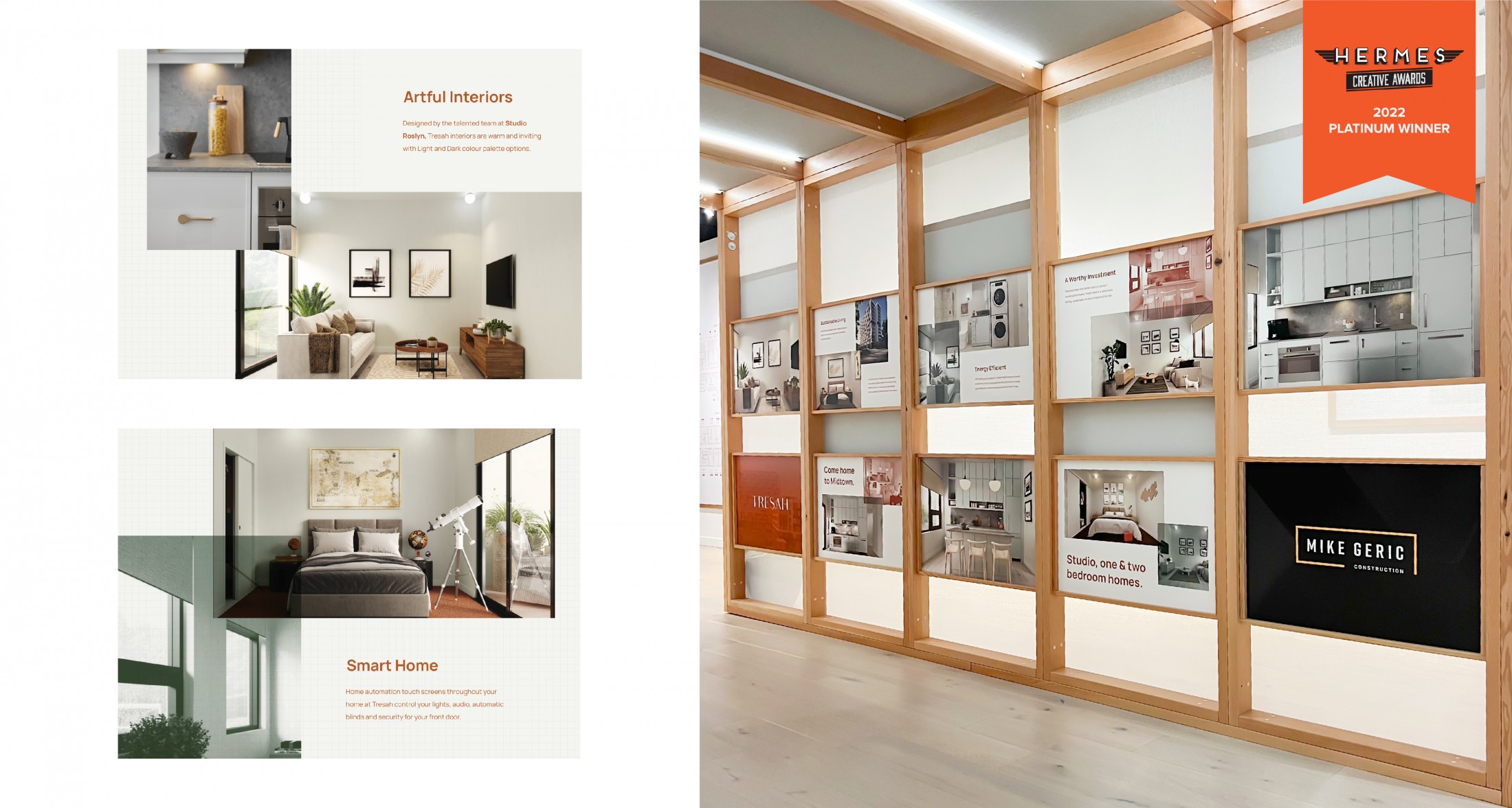 A showcase of modern interiors, featuring artful design and smart home technology. The display highlights the aesthetic and functionality of various home spaces in a stylish presentation.