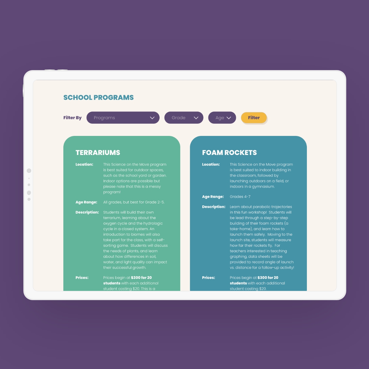 Mockup showcasing responsive web design on a tablet for Nanaimo Science website.