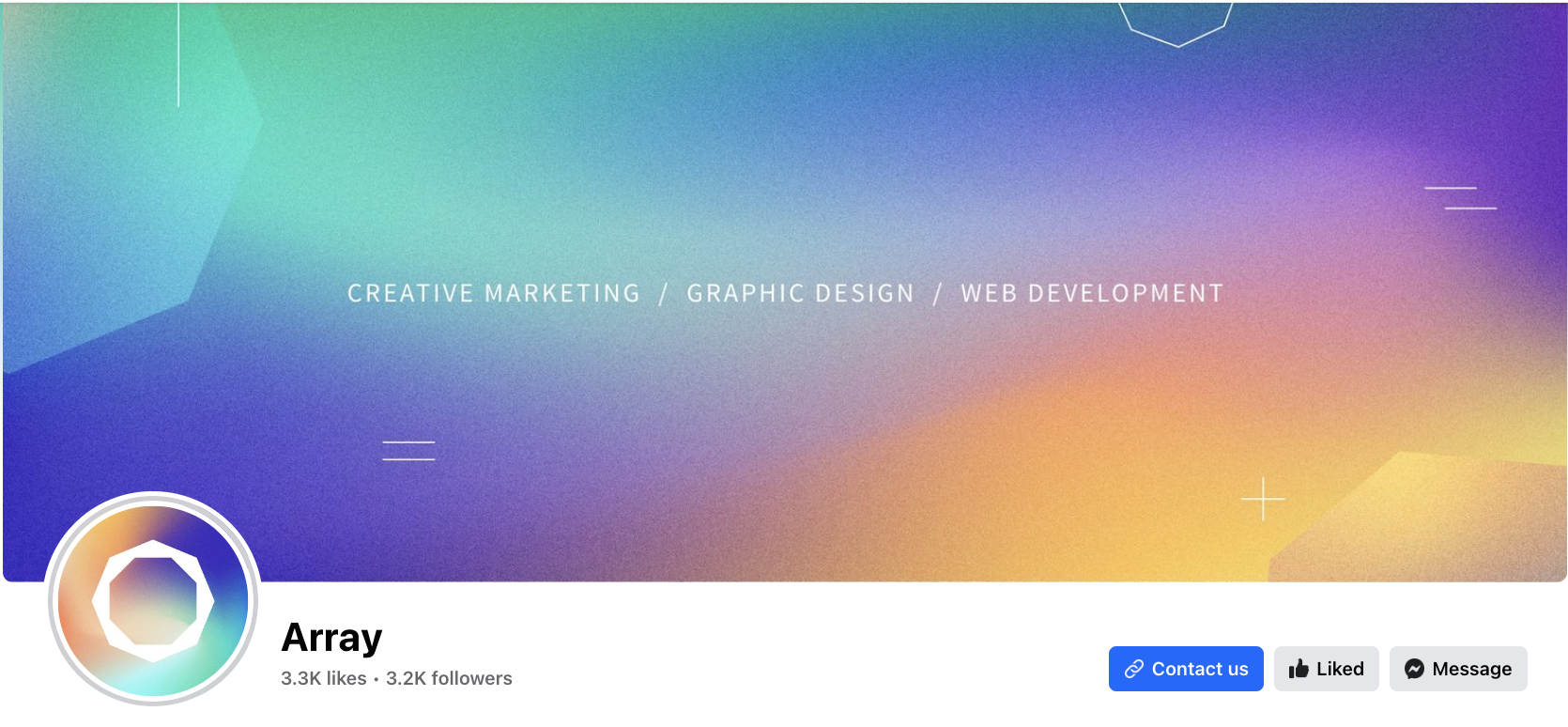 Screenshot of Array's Facebook page profile photo and banner.