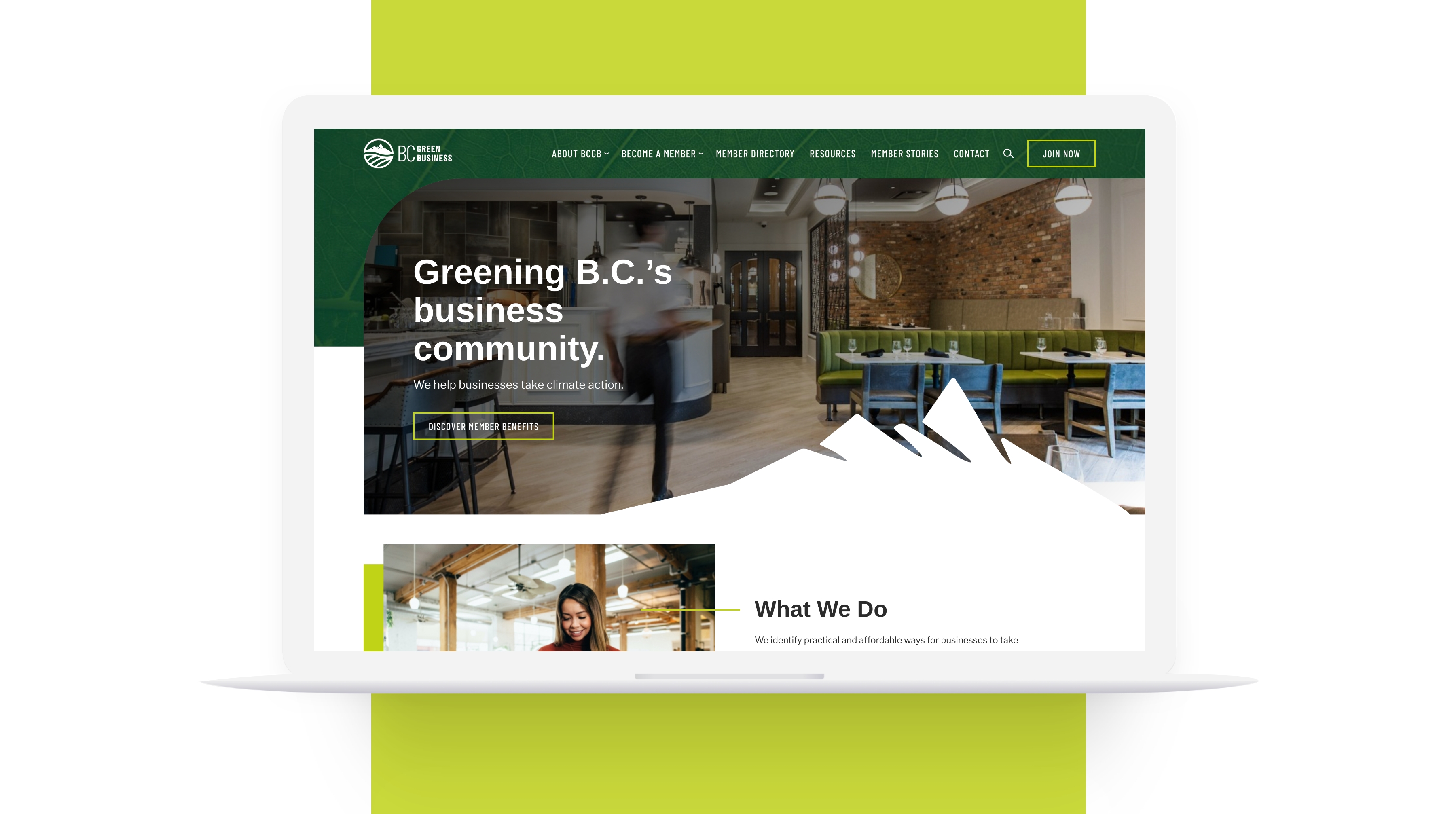 Website graphic design showcasing the responsive layout for BC Green Business, designed and developed by Array.
