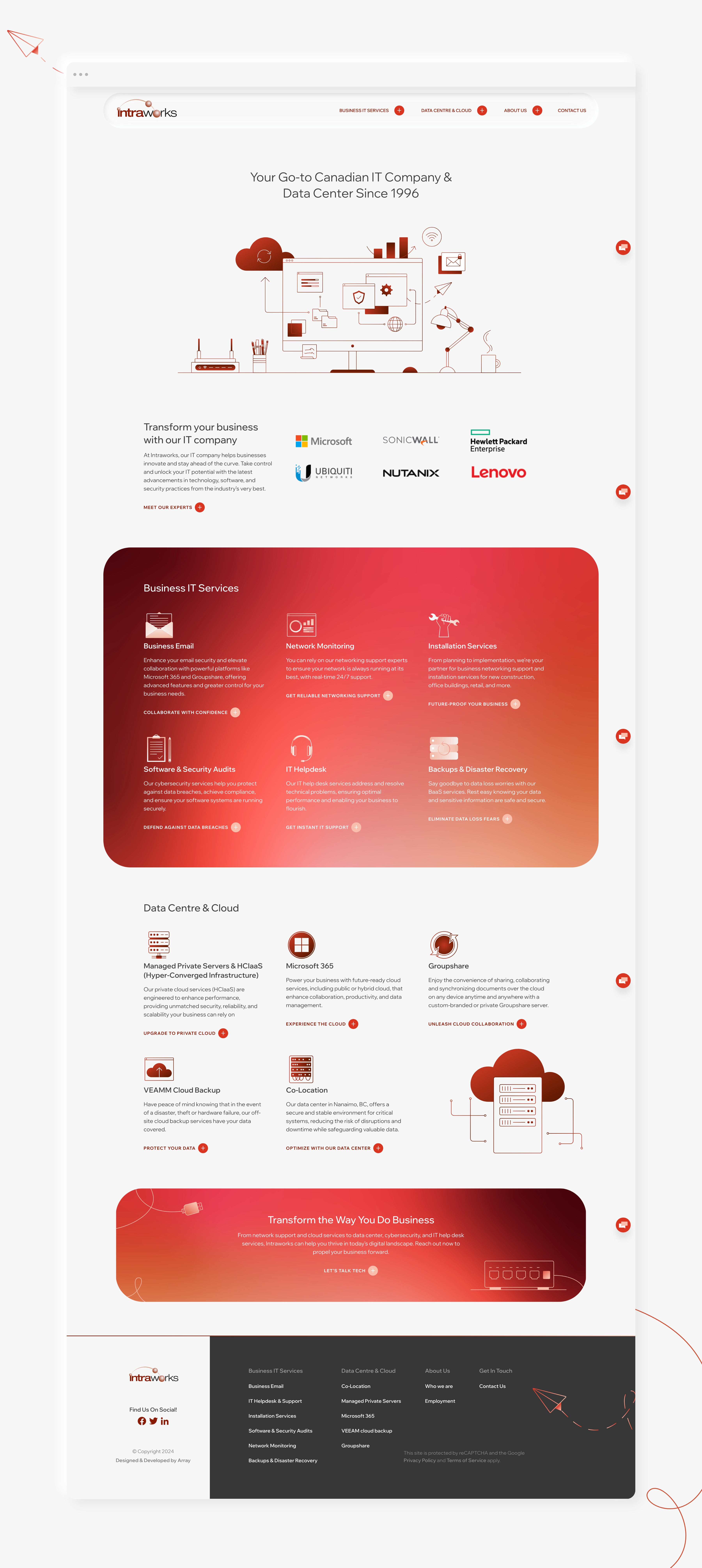 Home page of Intraworks IT Company designed by Array.