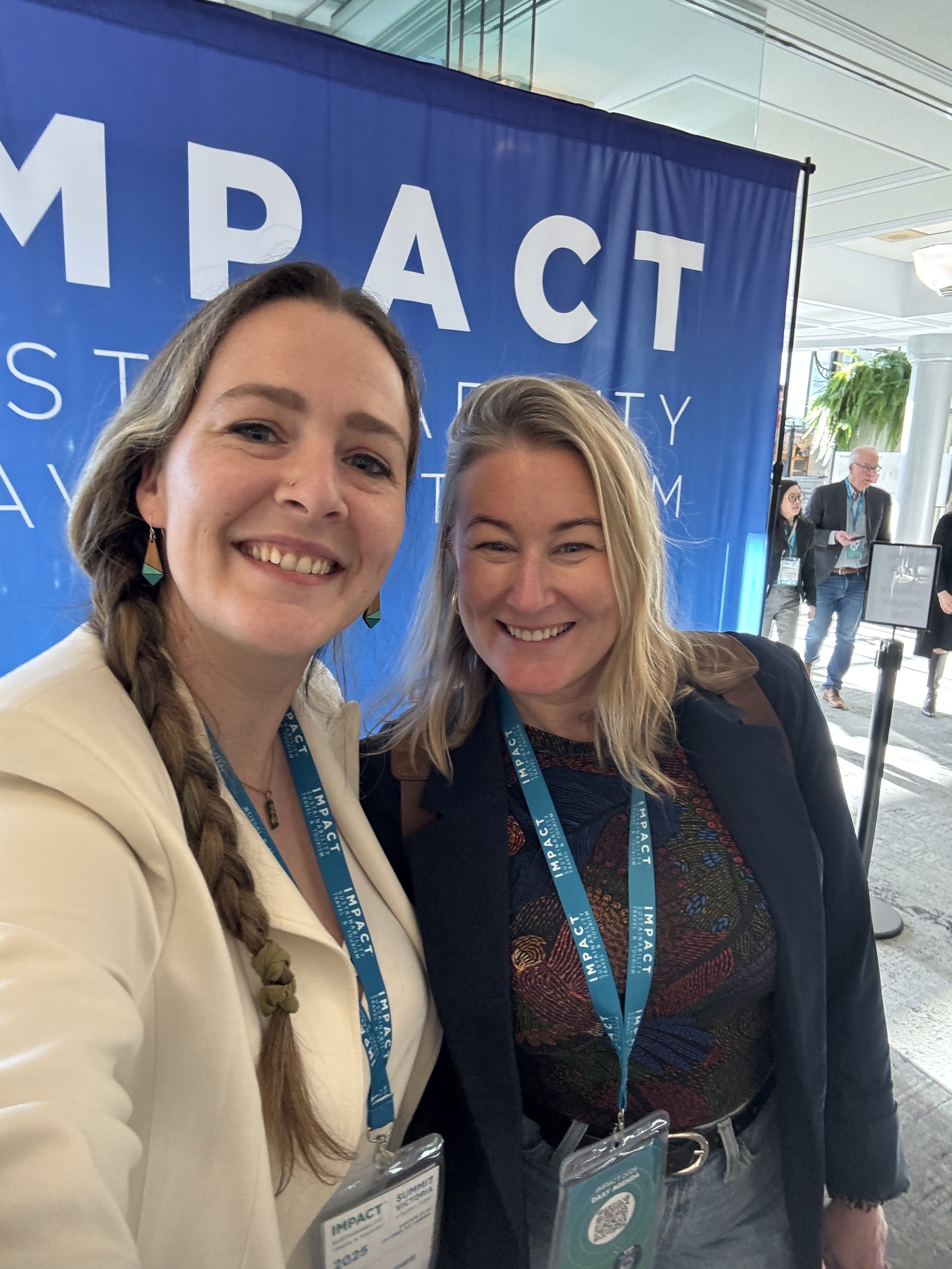 Sarah Brown and Kristina Crowson attend the IMPACT 2025 Sustainability Travel and Tourism Conference.