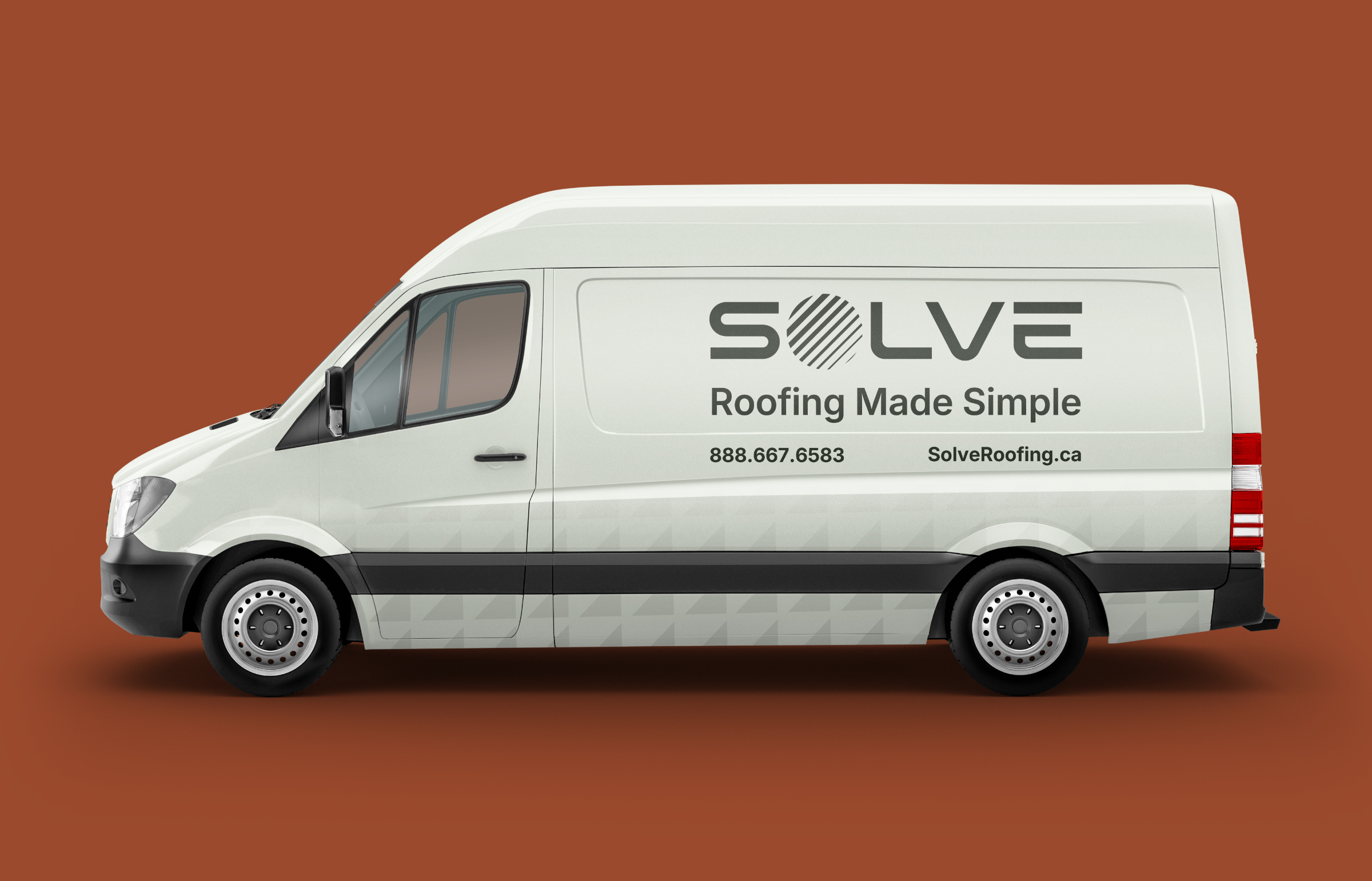 Solve Roofing vehicle wrap on a van. Design and brand development by Array.